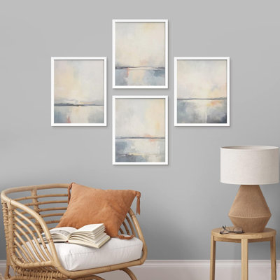 Aquarelle océan paysage marin encadré sur papier, impression de 4 pièces