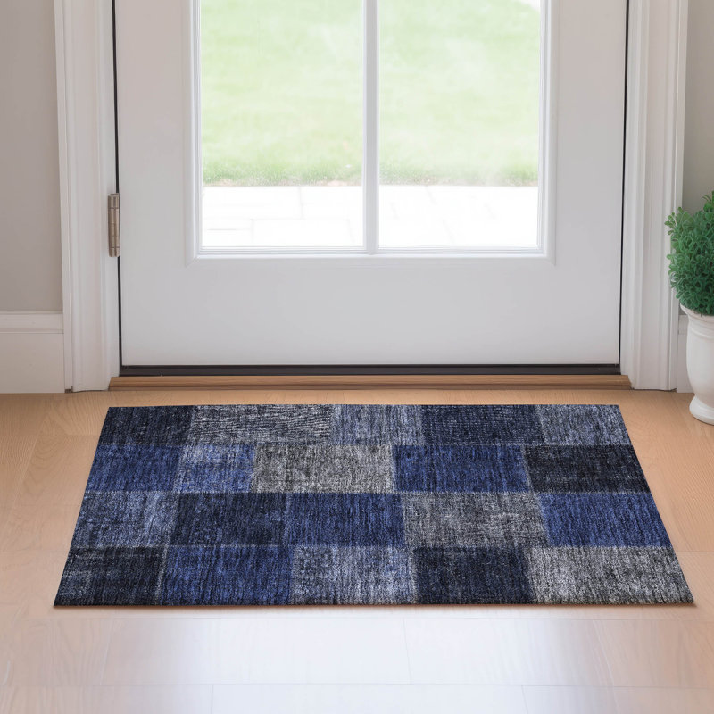 Premium Machine Washable Prisco Navy Rug, Rectangle 1'8" x 2'6"