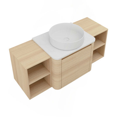 Meuble-lavabo mural 48 po avec lavabo d'art en céramique et 2 tablettes de rangement, porte à fermeture en douceur, contreplaqué