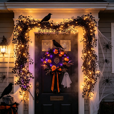 Halloween Glowing Artificial Rattan Decor With 70.8 Inch String Light For Home Fireplace Stairs Wall Door And Window Must Have Item For Festival Decor