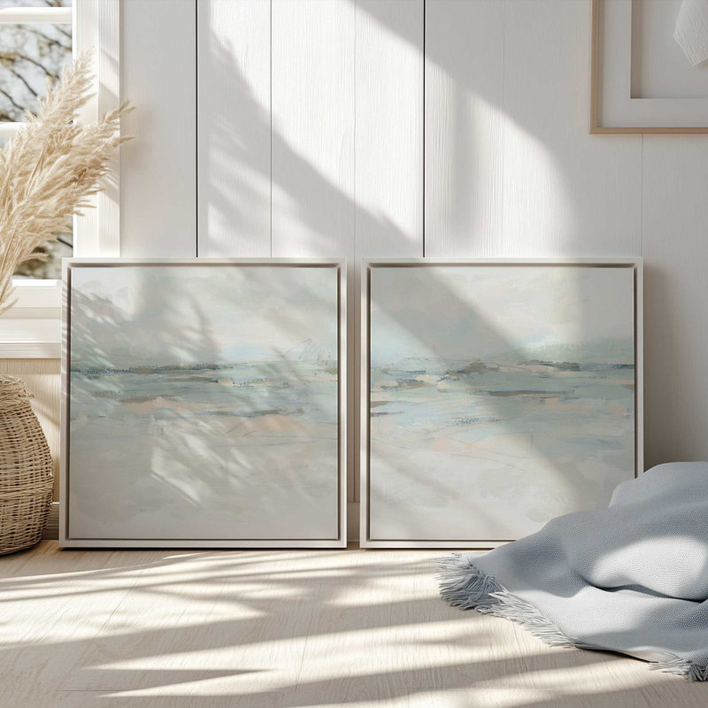 Ensemble de 2 vagues doucement évoquées, H 13 po x l 26 po, Cadre flottant noir satiné