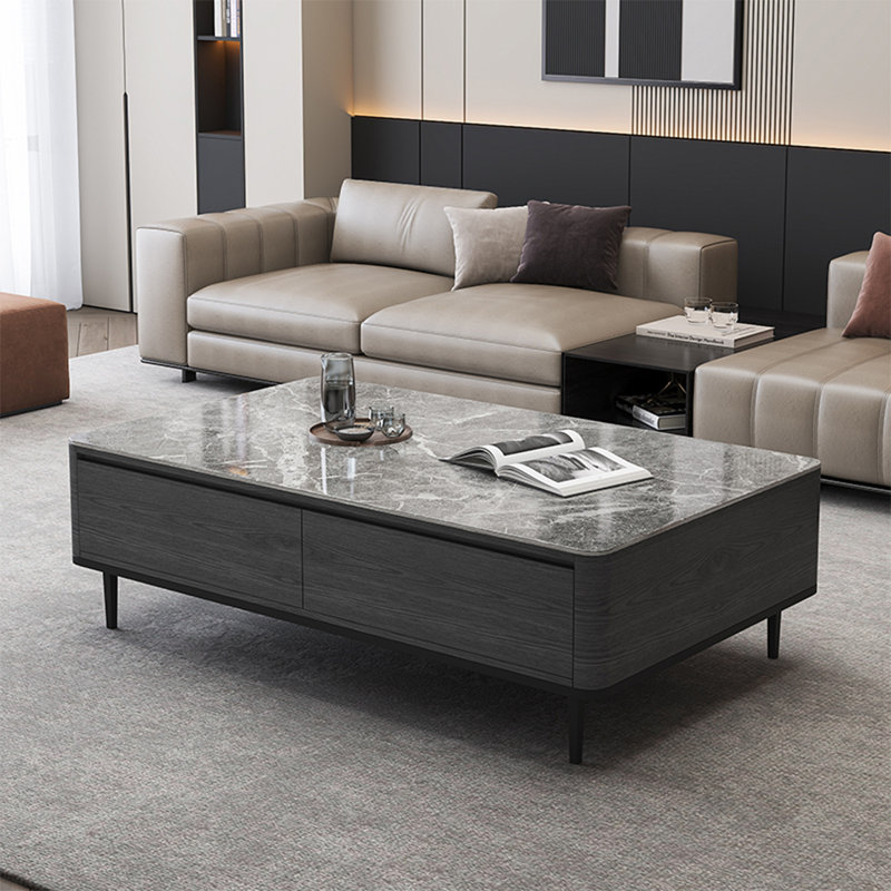 Luxury-Style Rectangular Granite Slab Coffee Table, 16.5" H x 55.1" L x 31.5" W, Multicolor