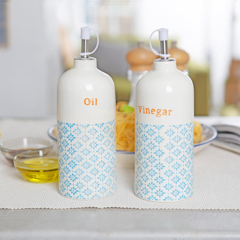 Nicola Spring - Hand-Printed Vinegar Pourer Bottles - 500ml - Blue