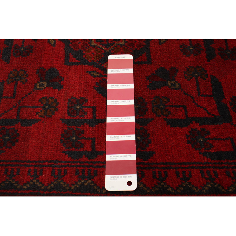 Tapis rouge / noir en laine noué à la main de conception unique 6 pi 9 po x 9 pi 9 po New Age Amridean