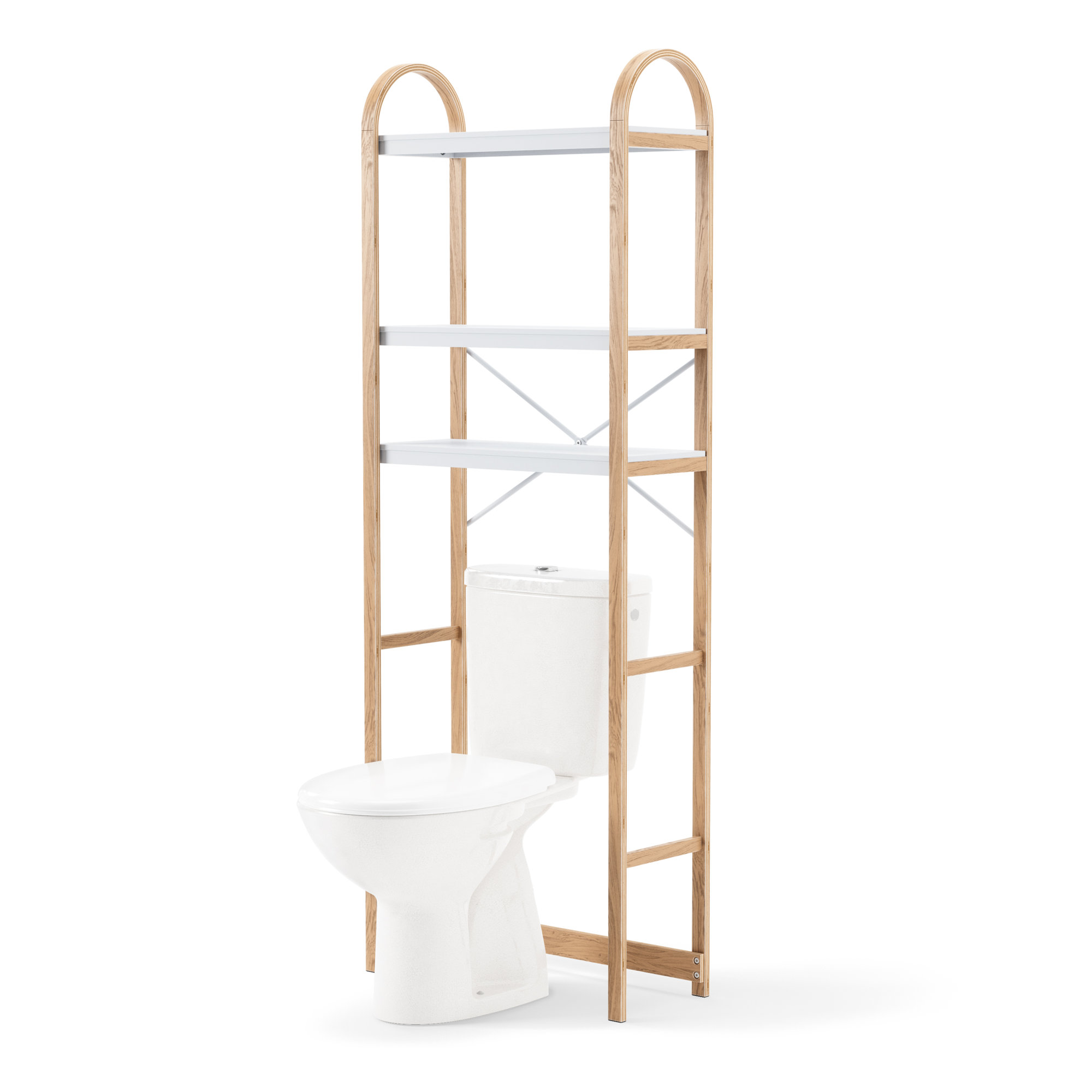 Solid Wood Freestanding Over The Toilet Storage, White/Natural