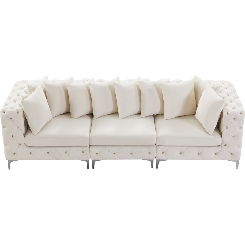 Izamar 109'' Velvet Sofa, Cream Velvet