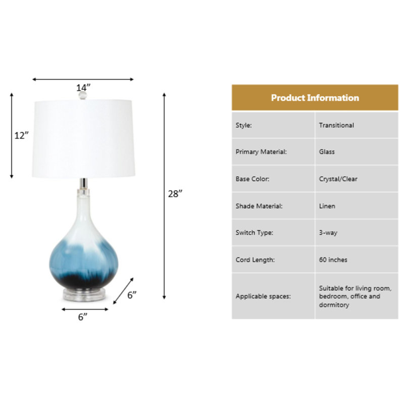 Ombre - 28" Blue Tone Glass Table Lamp - Set of 2 - Blue, White Finish