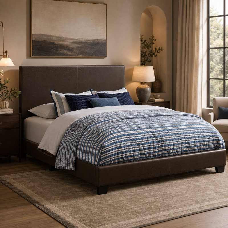 Lit double tapissier Ashton, Brun