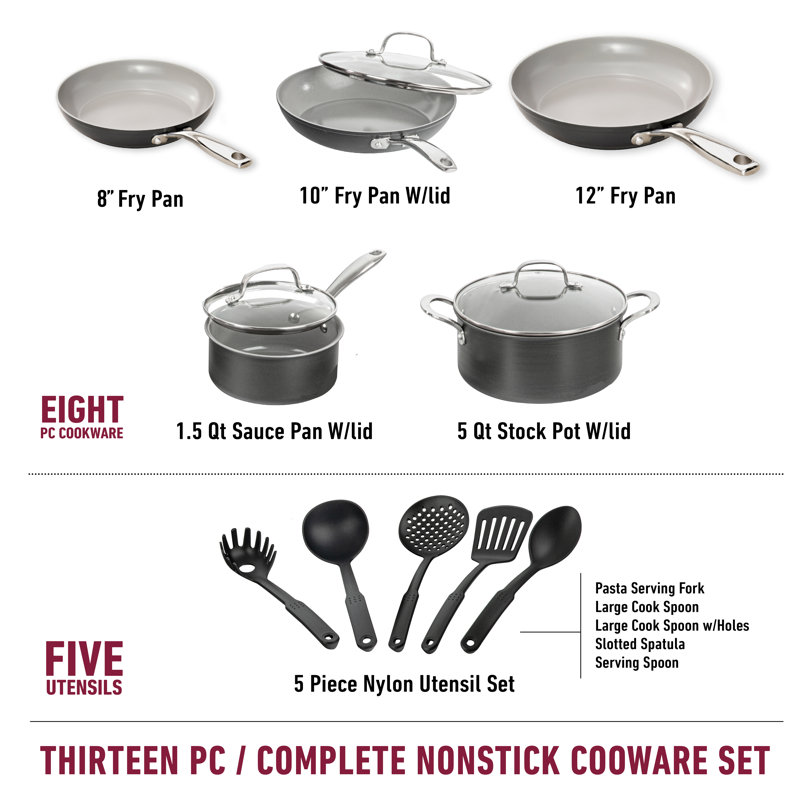 Granitestone Pro Hard Anodized 13 Piece Nonstick Cookware Set with Utensils, Oven & Dishwasher Safe