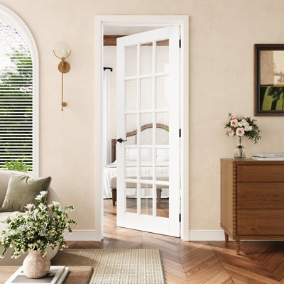 Porte pré-suspendue en verre transparent de 36 po x 80 po à 15 po avec charnières noires, porte en verre transparent avec cadre, porte intérieure comme porte de garde-manger, porte de chambre à coucher, porte de buanderie, portes de placard, portes de pièce, droite