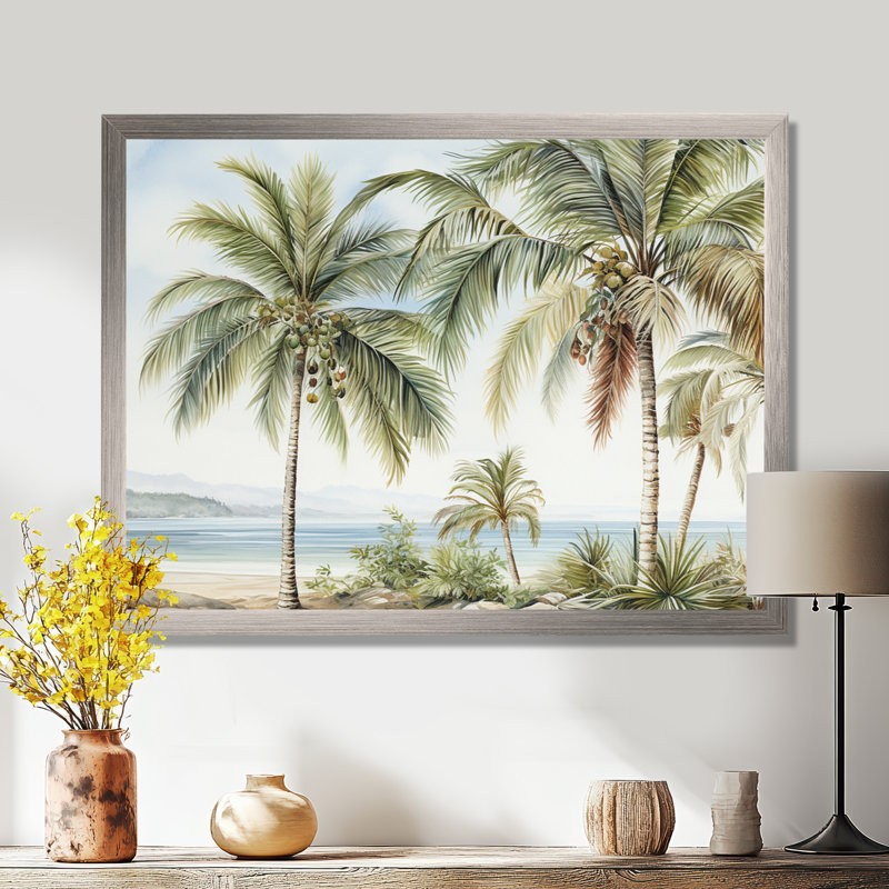 Palmiers sur la plage V - palmiers et palmiers, art mural, Cadre simple argenté, H 12 po x l 20 po x P 1 po