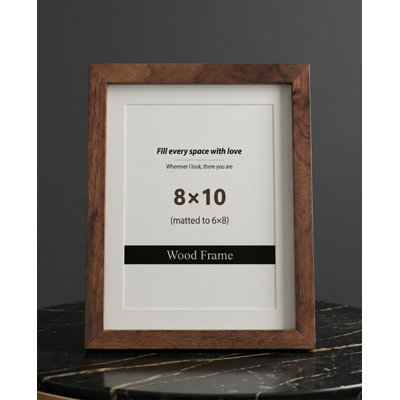 Solid Walnut Wood Picture Frame with Tempered Glass - 8x10 Matted to 6x8  - Tabletop & Wall Mount Display