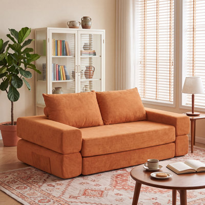 3-in-1 Convertible Sleeper Sofa Bed, Boneless Modular Floor Couch, Soft Chenille Compression Sofa, Removable Machine-Washable Covers, No Assembly Required