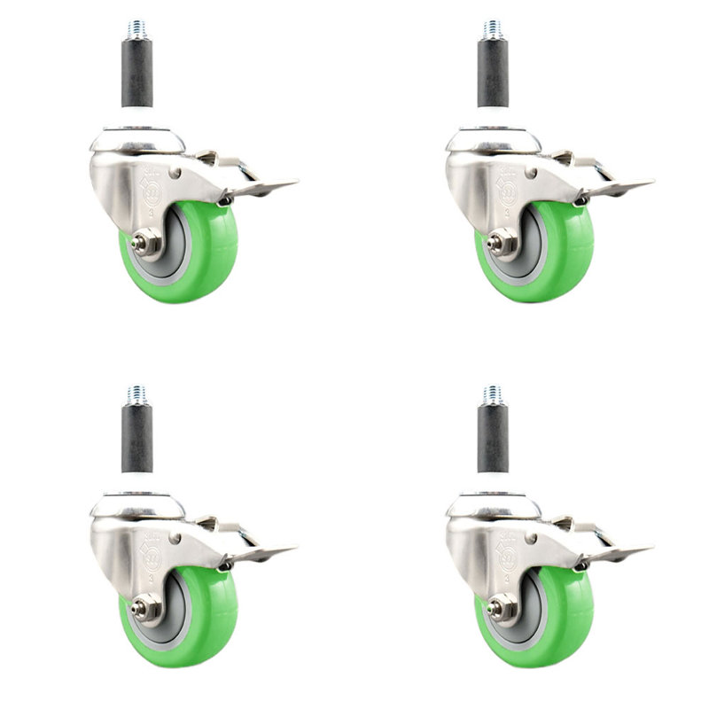 Frein de verrouillage à roulettes extensibles 3,5 pouces en acier inoxydable pivotant 3,5 pouces 7/8 pouces, Vert