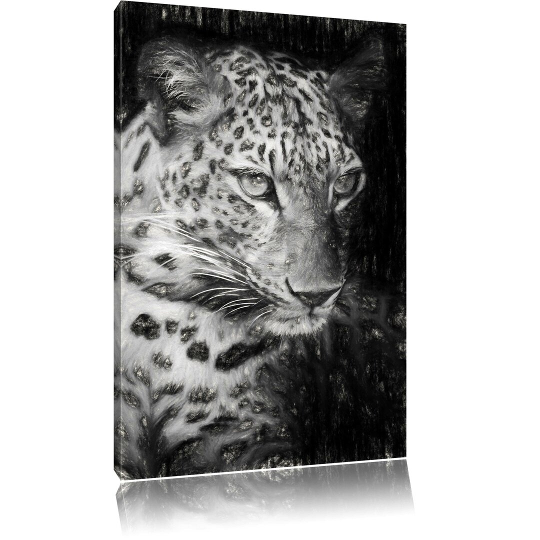 Leinwandbild Leopard mit blauen Augen in Schwarz/Weiß