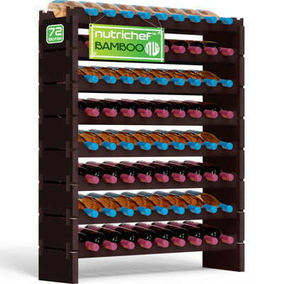 Nutrichef Bamboo Stackable Wine Rack, 8-Tier 72 Bottle Capacity Wine Racks Free Standing Floor, No Tools Assembly, Modular Storage Display Shelf For K by NutriChef