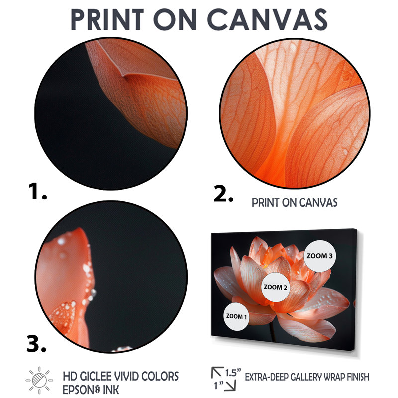 Orange orange, gris, glamour, lotus photo II - lotus, art mural, Cadre argenté flottant, H 28 po x l 60 po