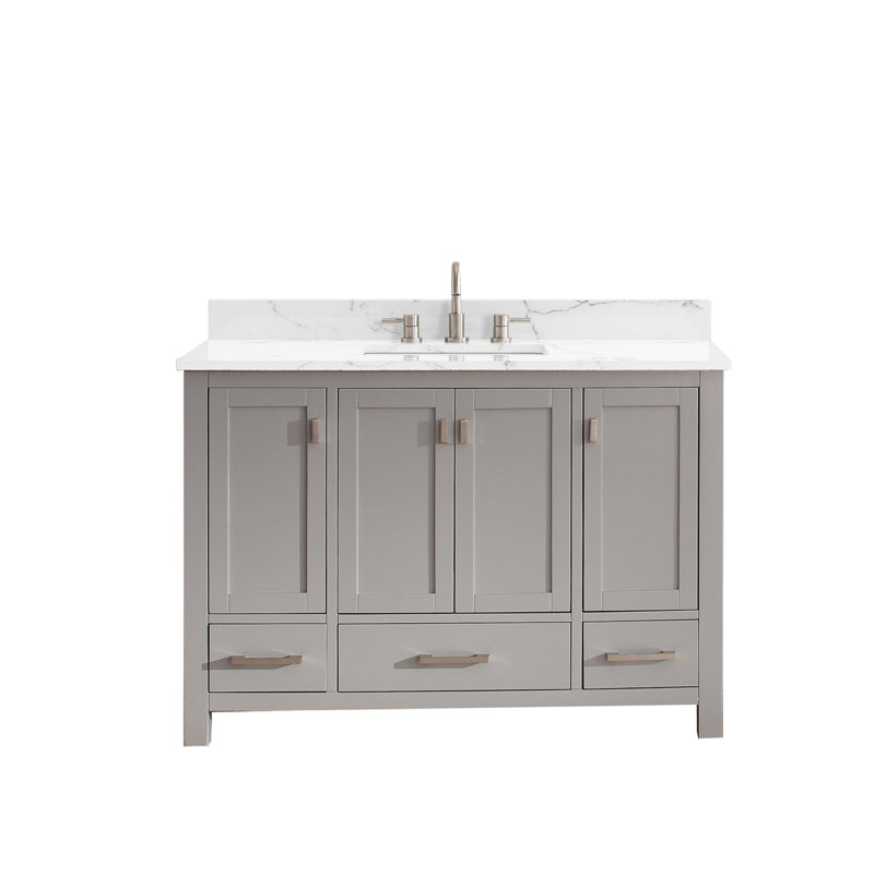 Modero 48" Single Bathroom Vanity with Top, Cala White Marble, Chilled Gray, Brushed Nickel