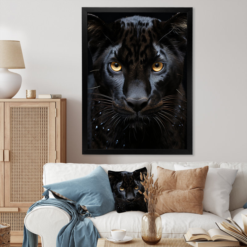 «Black White Panther Portrait Vibrant» sur toile, H 32 po x l 16 po x P 1 po, Cadre photo noir