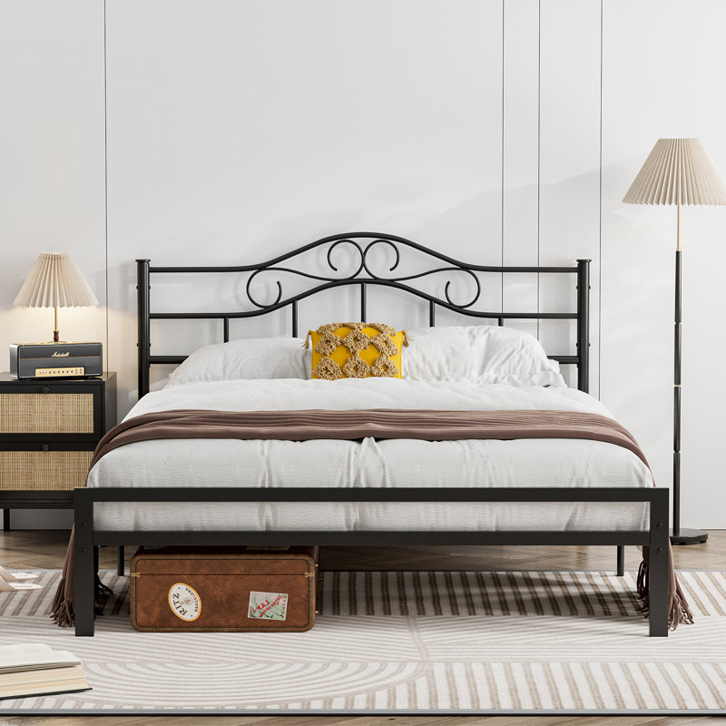 Metal Queen Size Headboard, Adjustable Height, Heavy Duty Steel Curved Queen Headboard Only For Bedroom, Farmhouse Scrollwork Design, Attach Frame, Easy Assembly, Black