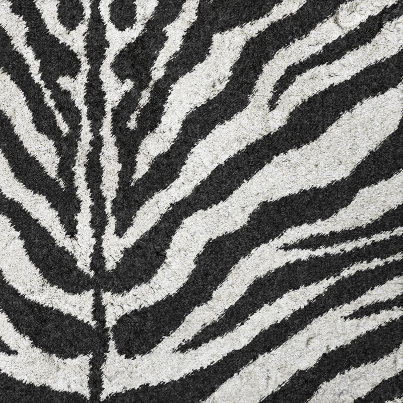 Premium Machine Washable Dream Shag Zebra Rug, 1'8" x 2'6", Pearl