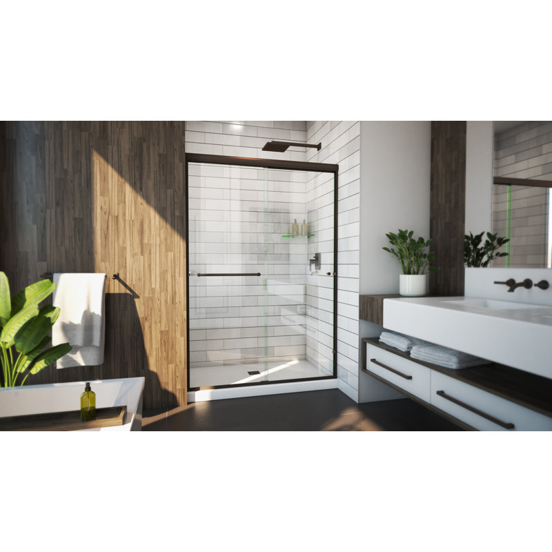 Leser - W x 70.375'' H Bypass Door Semi-Frameless Shower Door with, Right Opening, Clear, Anodized Oil Rubbed Bronze