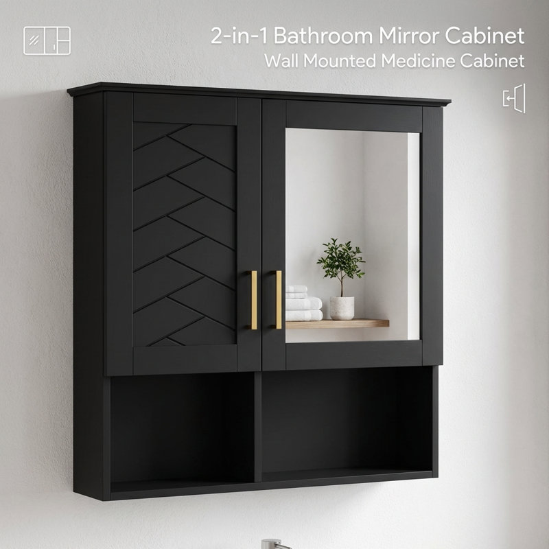 Une armoire de salle de bain murale sophistiquée de 30 po à fixation murale deux-en-un avec des tablettes intérieures réglables et une technologie de porte à fermeture en douceur