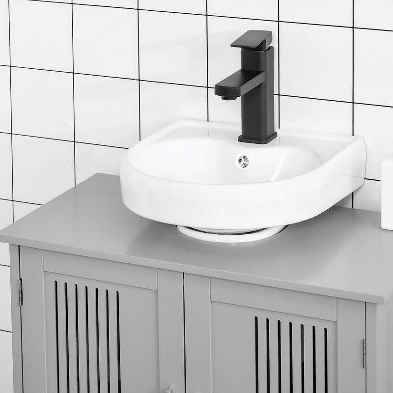 Armoire sous-lavabo avec portes, meuble-lavabo avec tablettes réglables, gris