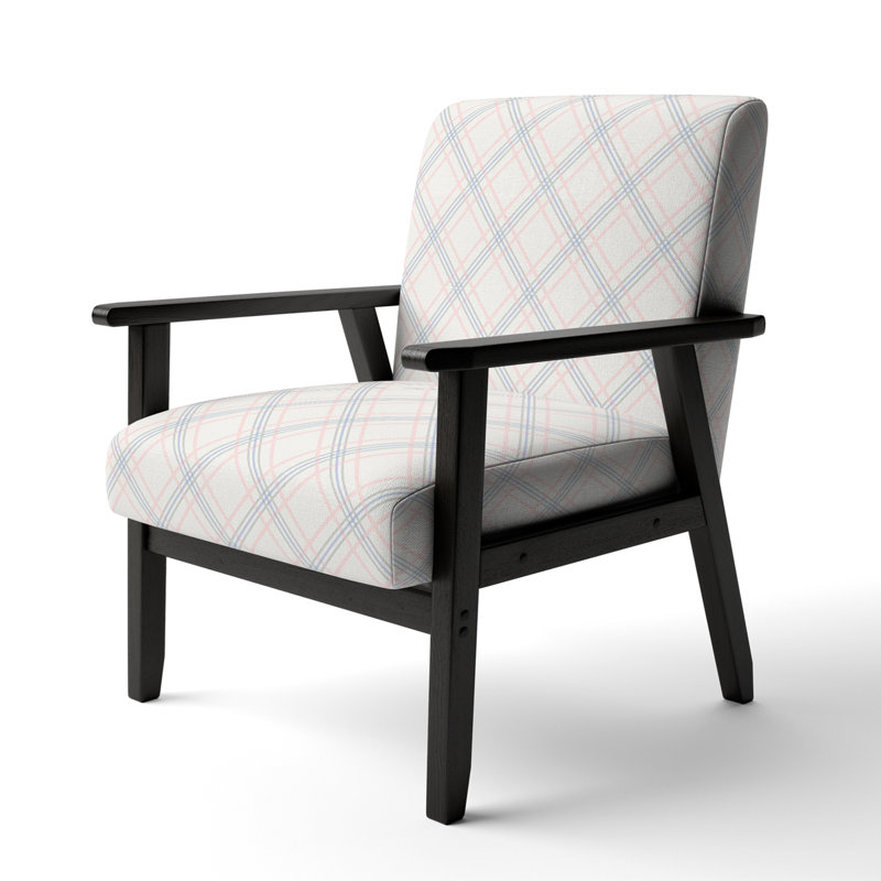 Fauteuil d'appoint rembourré à motif crème et bleu Tartan