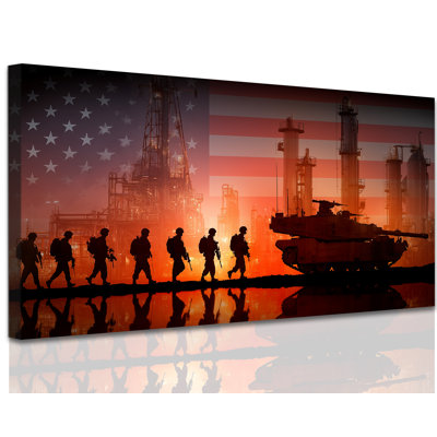 Dinardo Modern American Flag Canvas Prints, Military Appreciation Wall Decor, Rustic Soldiers & Tank Painting, Americana Pictures for Veteran Memorial Gift Living Room, Bedroom Artwork Decor, 20x40 inches