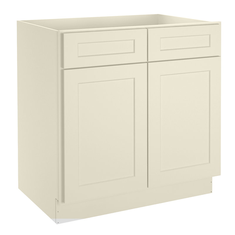 Plywood Ready to Assemble Kitchen Base Cabinets with 2-Drawers and Adjustable Shelf, 34.5" H x 33" W, Antique White