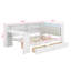Lit plateforme double en bois avec tête de lit tapissier à DEL, tablettes de rangement, 2 tiroirs, chargement USB, couleurs ajustables et bureau intégré-1421901903-1421901889