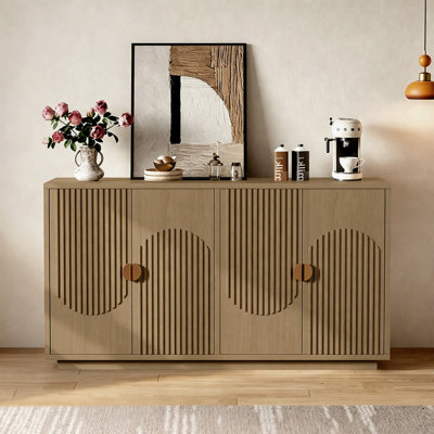 58.8" Farmhouse Fluted Sideboard Buffet Cabinet, 4 Door Accent Credenza with Adjustable Shelves