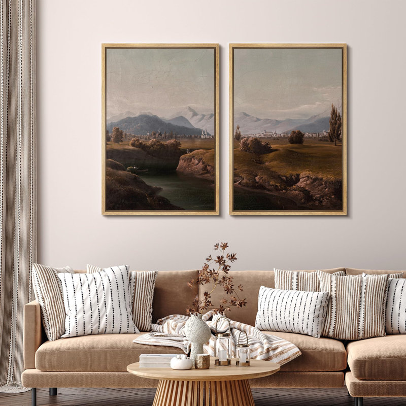 «Serene Valley Peaceful Landscape», 2 pièces sur toile, Naturel, H 36 po x l 48 po