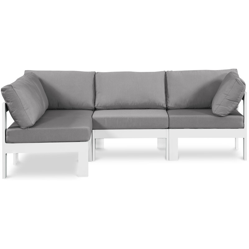 Quintarius 90'' Wide Aluminum Patio Sectional with Cushions, White, Gray
