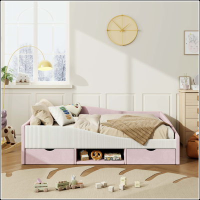 Full Upholstered Daybed with 2 Drawers and Streamlined Guardrail