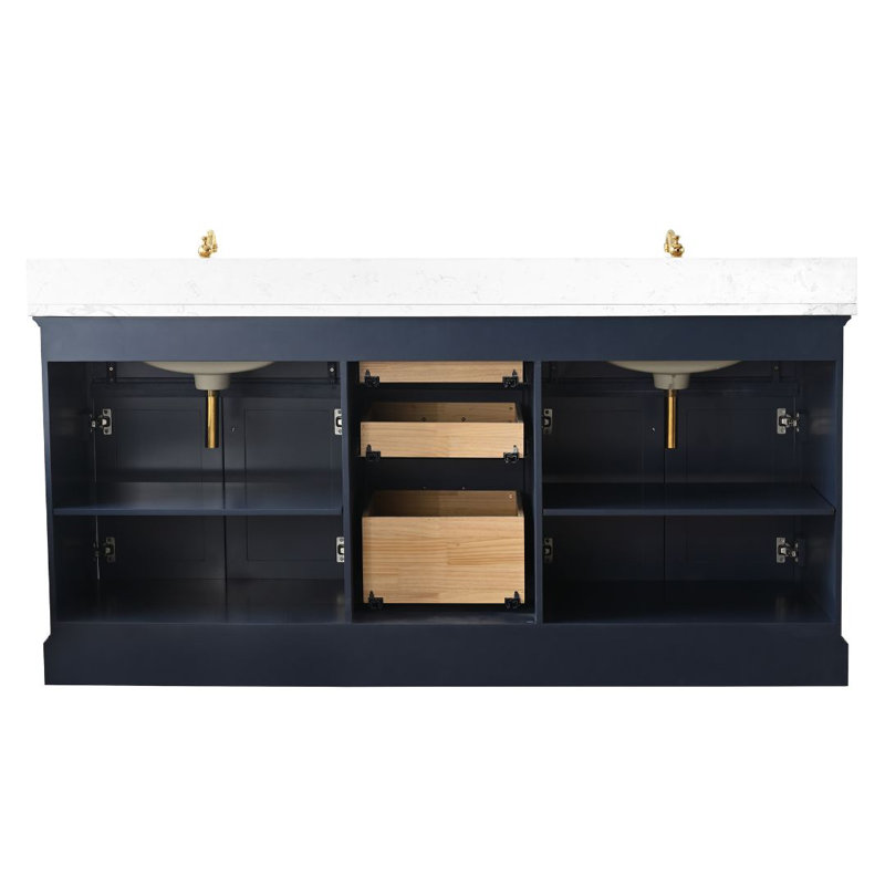 Thompson 72" W Double Bathroom Vanity, Indigo Blue/Brushed Gold