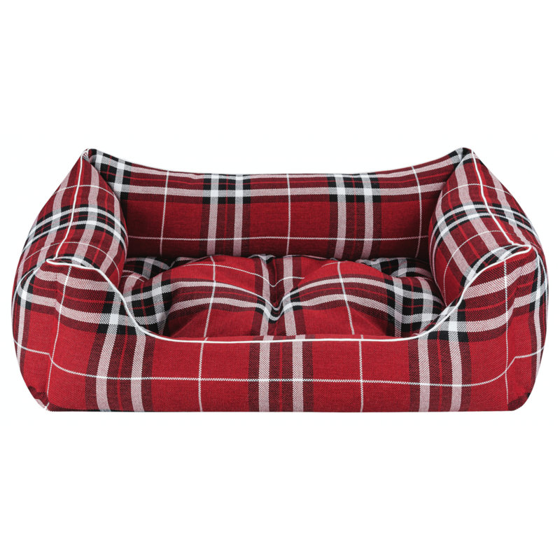 Gingham Orthopedic Polyester Pet Bed, Small (70cm W x 50cm D x 25cm H), Red