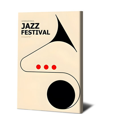1Pcs, art mural, affiches encadrées, International Jazz Festival, affiche rétro, toile, art mural, musique abstraite moderne, décor pour le salon, chambre à coucher, studio, esthétique, décoration, noir, rouge, beige, rétro, impression, cadeau pour les mélomanes