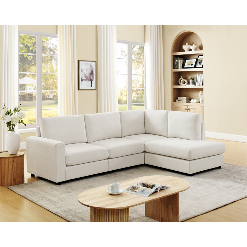 100Inch Upholstered Chenille L-Shaped Sofa, White