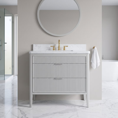 Ensemble de meuble-lavabo autoportant en bois massif de 36 po avec plateau, gris, assemblé