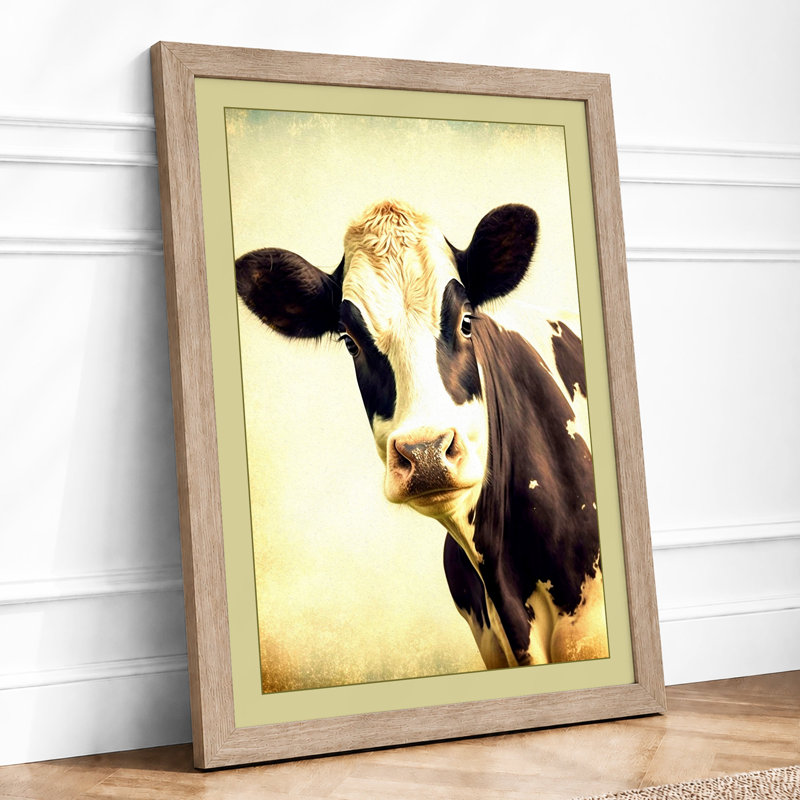 Gentle Cow Portrait Rustic - Print, A2 - 59.4 x 42.0 cm, Oak