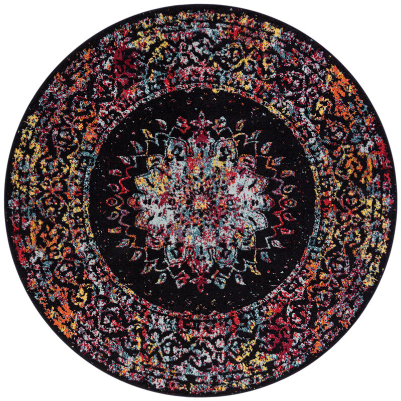 Tapis Sarah Daijanay, Rond 7 pi 10 po, Rouge / Noir