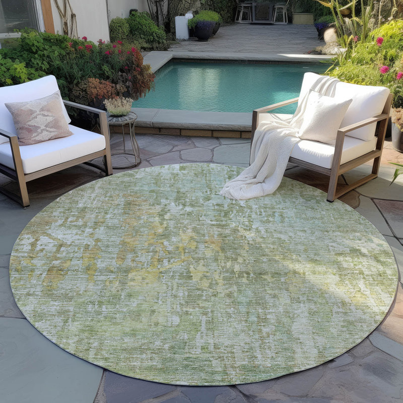 Machine Washable Indoor/Outdoor Claudian ACN1237 Sage Rug, Round 8'