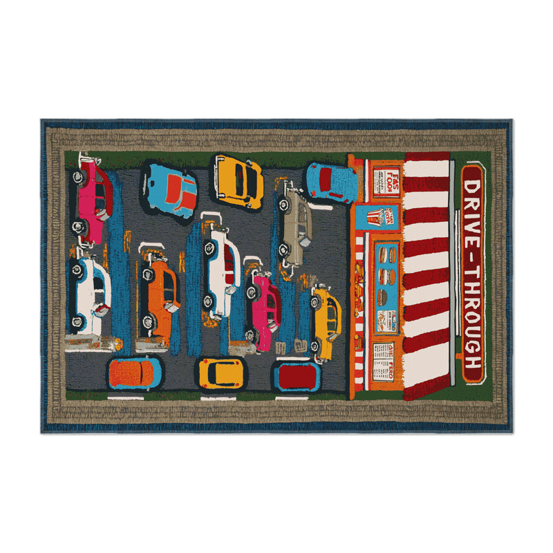 Transportation Black Indoor and Outdoor Area Rug, Rectangle 2' x 3'