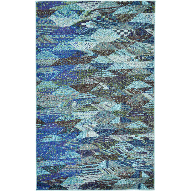 Tapis bleu Albro Southwestern, Rectangle 3 pi 3 po x 5 pi 3 po