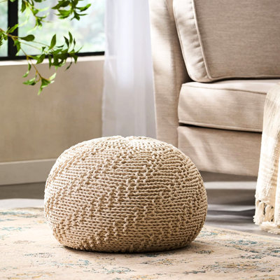 Pouf rond tricoté à la main avec tissage en coton texturé, fauteuil à billes paresseux, coussin de sol doux pour le salon, la chambre à coucher ou le salon, beige