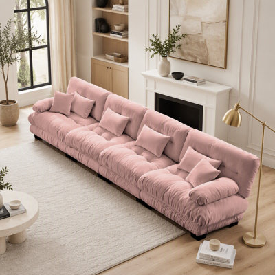 Canapé d'angle 4 places en chenille avec assise profonde et conception modulable pour un confort et une flexibilité ultimes, idéal pour les salons et les appartements