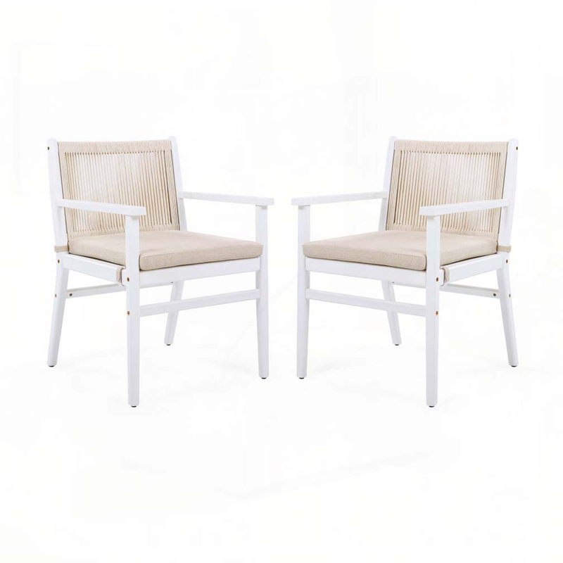 Outdoor Patio Acacia Wood Patio Armchair with Rope Design, White