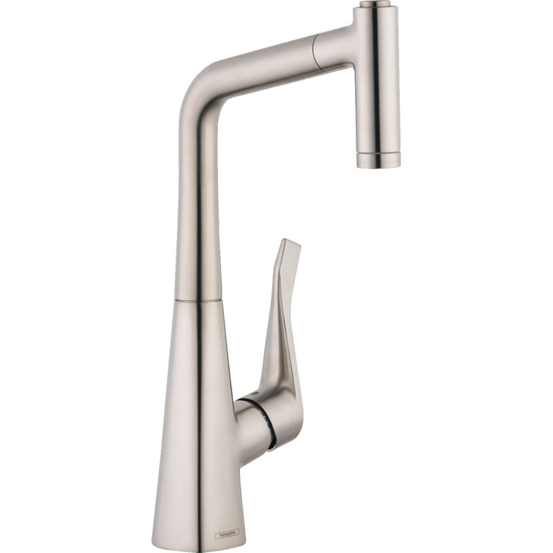 Metris Single Handle Kitchen Faucet, Steel Optik